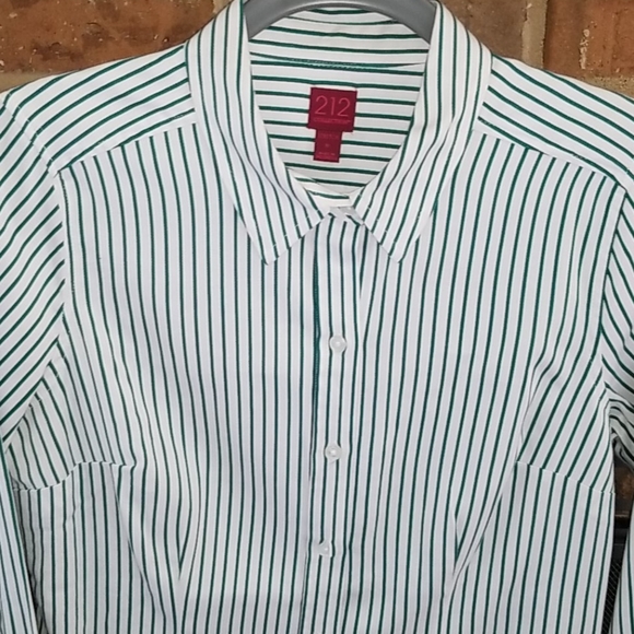 212 Collection green/white striped blouse Sz M - Picture 2 of 8
